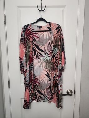 Torrid Pink Tropical Leaf Swim Kimomo  Cover-Up Top